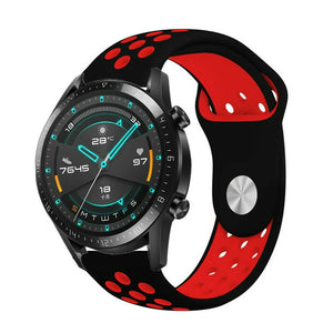 Silicone Sport Strap, black/red, on a watch, 3/4 front view