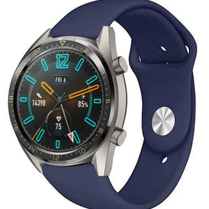 Silicone Sport Strap, dark blue, on a watch, 3/4 front view