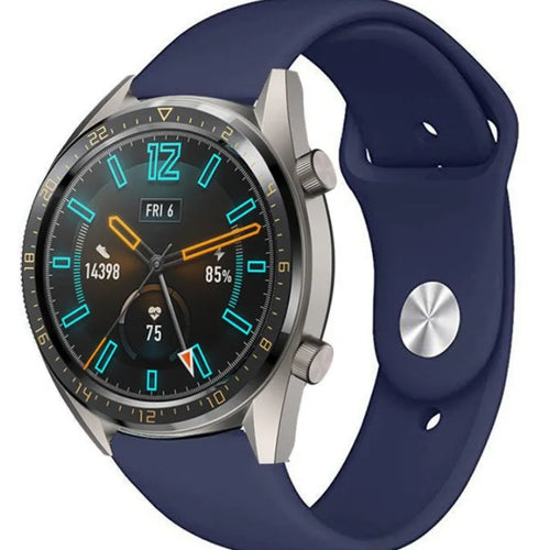 Silicone Sport Strap, dark blue, on a watch, 3/4 front view