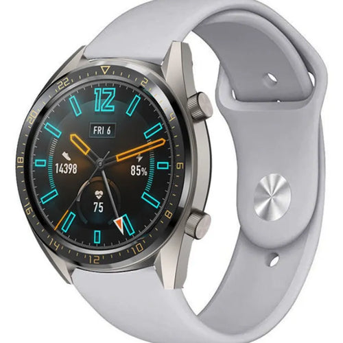 Silicone Sport Strap, grey, on a watch, 3/4 front view
