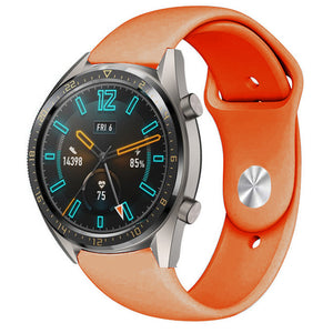 Silicone Sport Strap, orange, on a watch, 3/4 front view