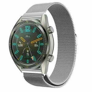 Milanese Strap, silver, on a watch, 3/4 front view