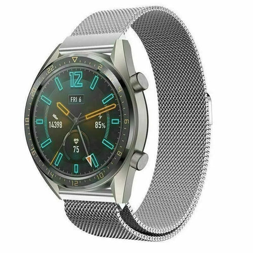 Milanese Strap, silver, on a watch, 3/4 front view