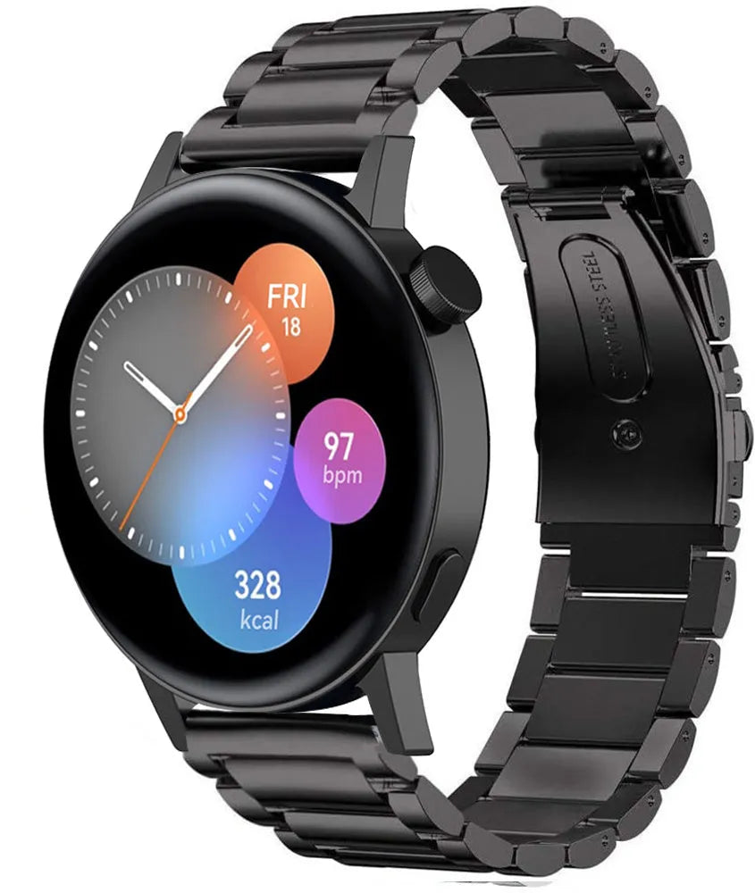 Titanium Strap, black, on a watch, 3/4 front view
