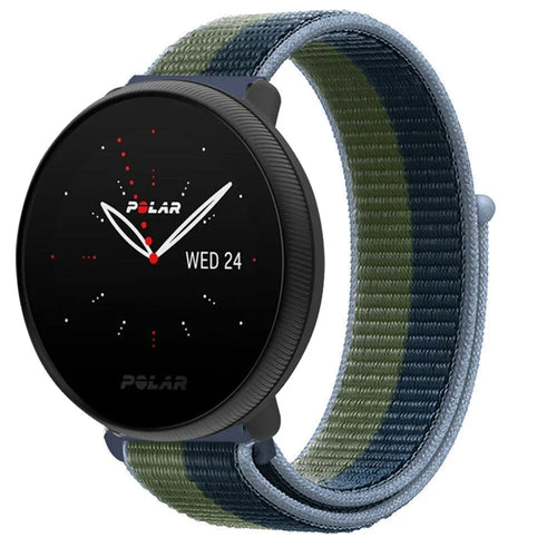 Nylon Strap, moss green, on a watch, 3/4 front view