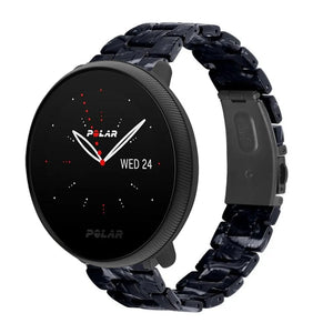Metal Resin Strap, black/white, on a watch, 3/4 front view