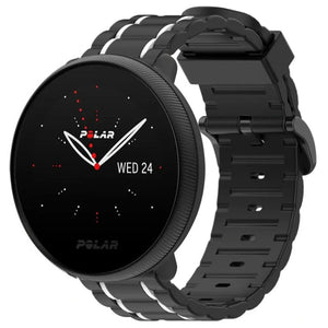 Silicone Strap 'Tough', black/white, on a watch, 3/4 front view