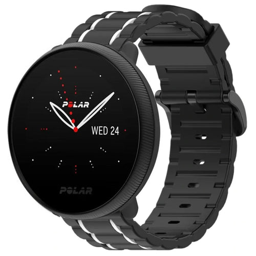Silicone Strap 'Tough', black/white, on a watch, 3/4 front view