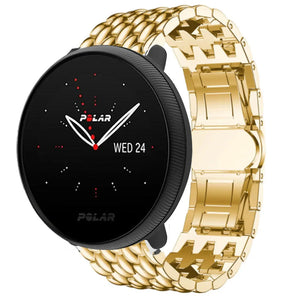 Steel Dragon Strap, gold, on a watch, 3/4 front view