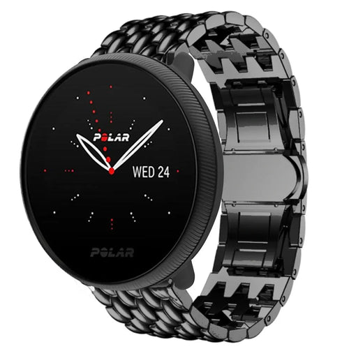 Steel Dragon Strap, black, on a watch, 3/4 front view