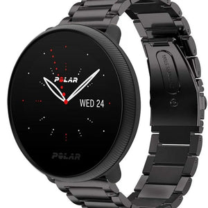 Titanium Strap, black, on a watch, 3/4 front view