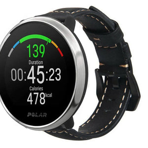 Leather Strap, black, on a watch, 3/4 front view