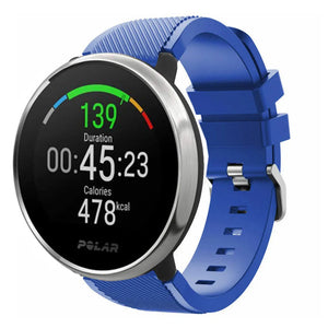 Twill Silicone Strap, blue, on a watch, 3/4 front view