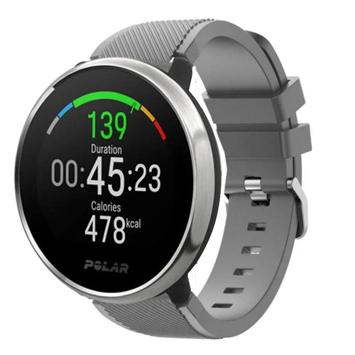 Twill Silicone Strap, grey, on a watch, 3/4 front view