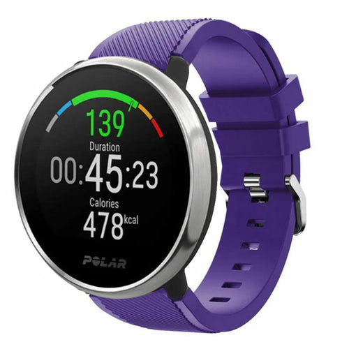 Twill Silicone Strap, purple, on a watch, 3/4 front view