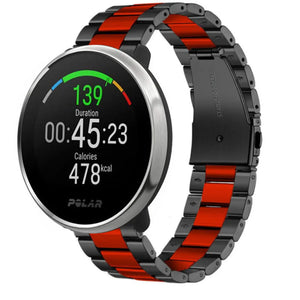 Steel Strap, black/red, on a watch, 3/4 front view