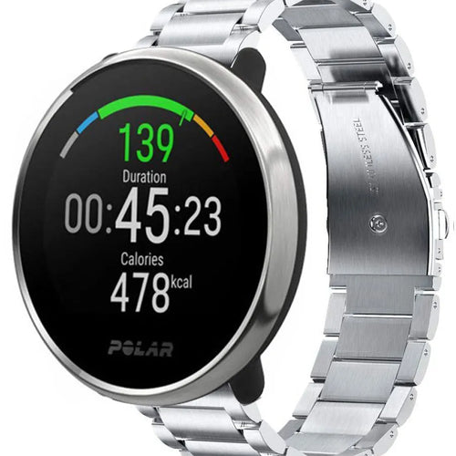 Titanium Strap, silver, on a watch, 3/4 front view