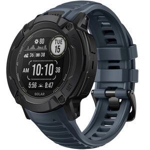 Silicone Strap, dark blue, on a watch, 3/4 front view
