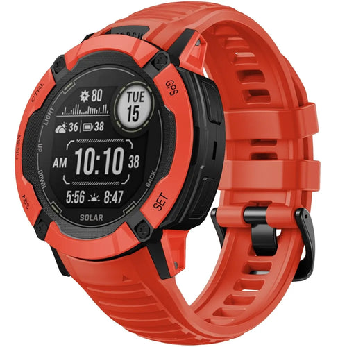 Silicone Strap, red, on a watch, 3/4 front view