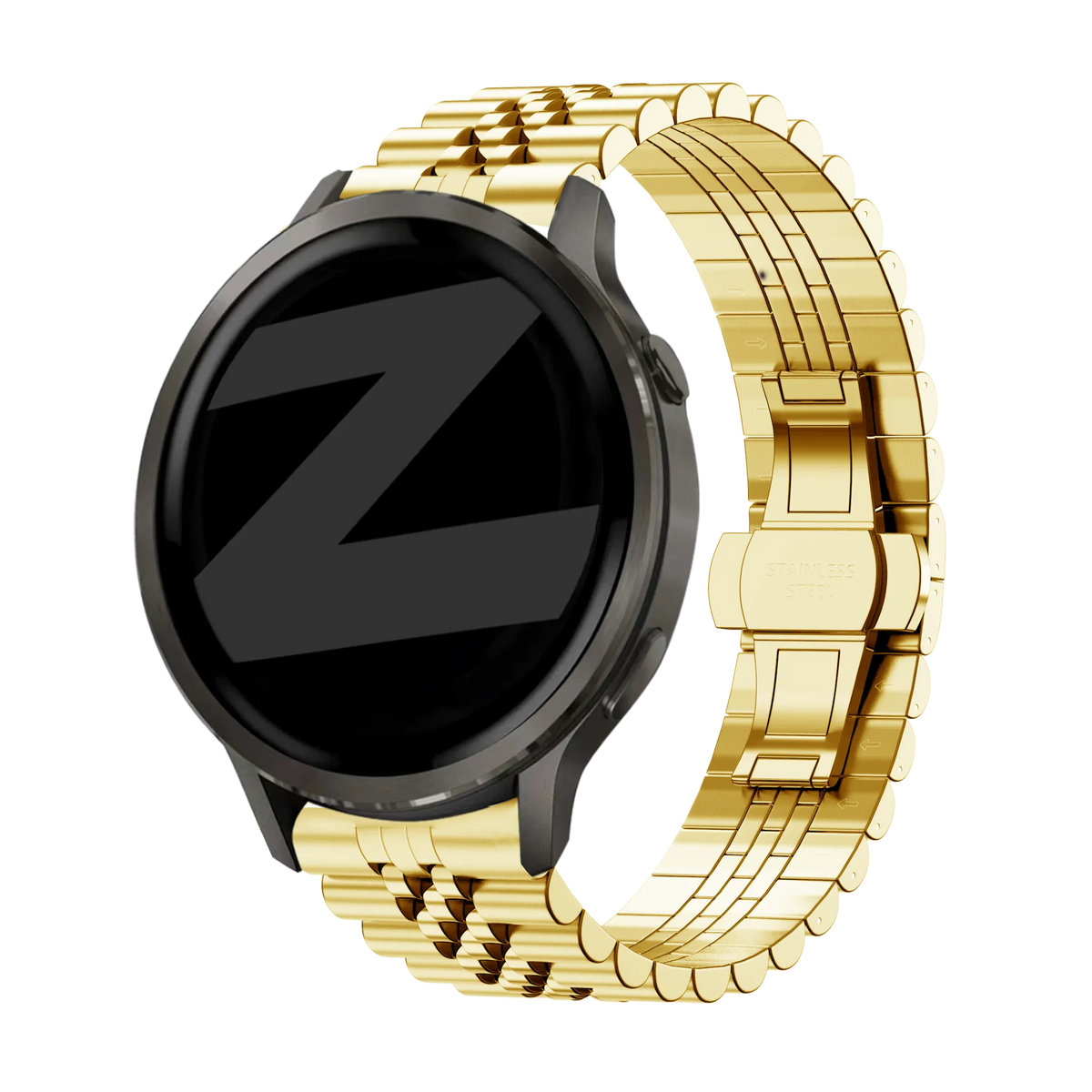Steel Strap 'Jubilee', gold, on a watch, 3/4 front view