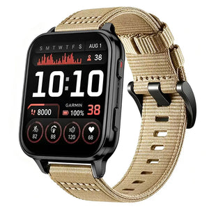 Nylon Buckle Strap, khaki, on a watch, 3/4 front view