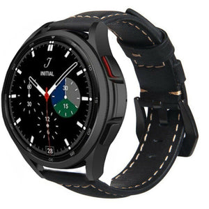 Leather Strap, black, on a watch, 3/4 front view