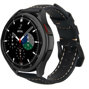 Leather Strap, black, on a watch, 3/4 front view