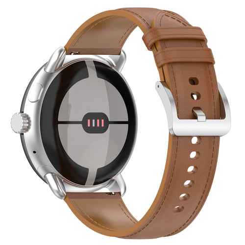 Leather Strap, brown, on a watch, 3/4 front view