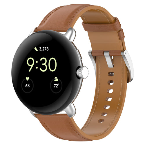 Leather Strap, brown, on a watch, 3/4 front view