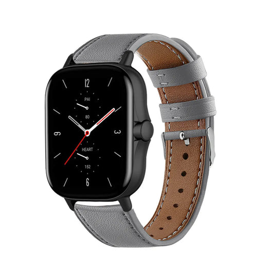 Modern Leather Strap, grey, on a watch, 3/4 front view