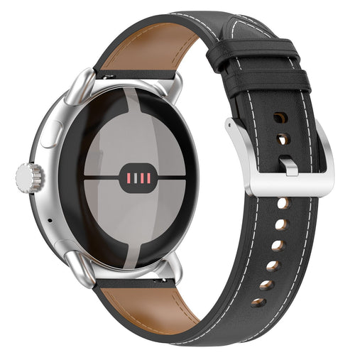 Leather Strap, black, on a watch, 3/4 front view