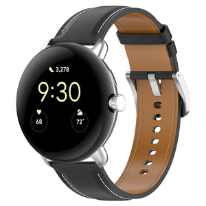 Leather Strap, black, on a watch, 3/4 front view