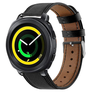 Modern Leather Strap, black, on a watch, 3/4 front view