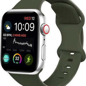 Silicone Strap, army green, on a watch, 3/4 front view