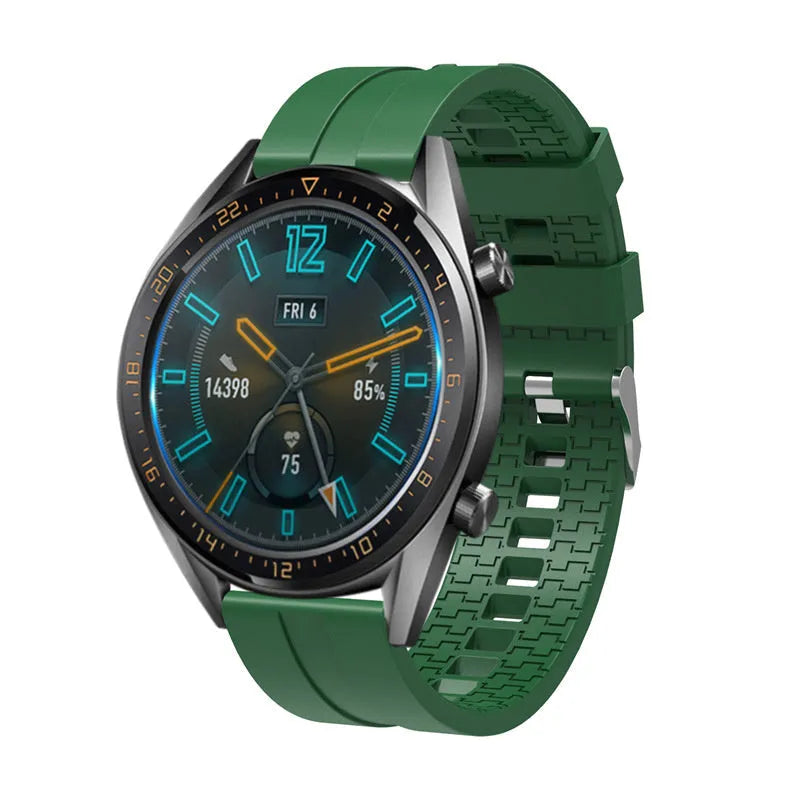 Silicone Strap 'Extreme', army green, on a watch, 3/4 front view