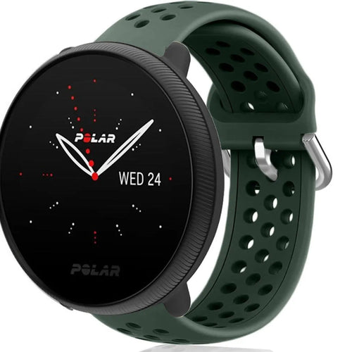 Breathable Silicone Strap, army green, on a watch, 3/4 front view