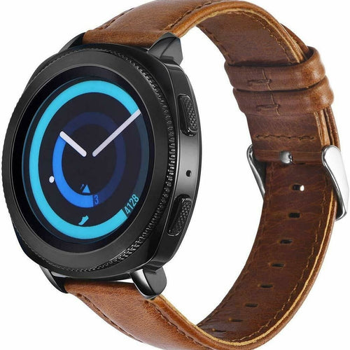 Leather Strap, brown, on a watch, 3/4 front view