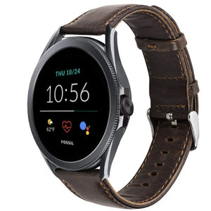 Leather Strap, dark brown, on a watch, 3/4 front view