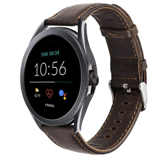 Leather Strap, dark brown, on a watch, 3/4 front view