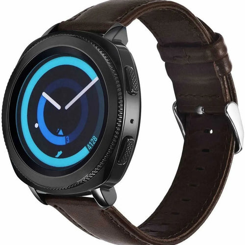 Leather Strap, dark brown, on a watch, 3/4 front view