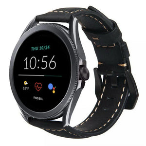 Leather Strap, black, on a watch, 3/4 front view