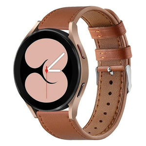 Modern Leather Strap, brown, on a watch, 3/4 front view