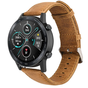 Leather Strap, brown, on a watch, 3/4 front view