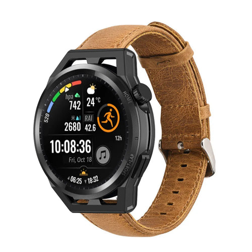Leather Strap, brown, on a watch, 3/4 front view