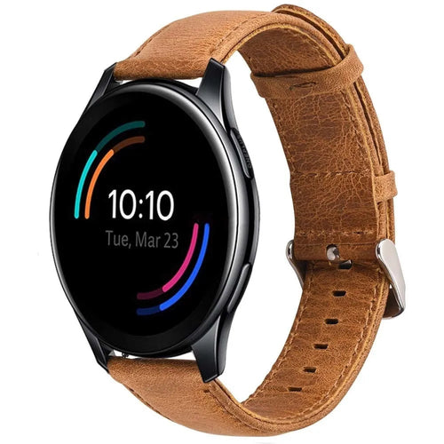 Leather Strap, brown, on a watch, 3/4 front view