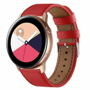 Modern Leather Strap, red, on a watch, 3/4 front view