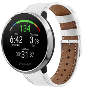 Modern Leather Strap, white, on a watch, 3/4 front view