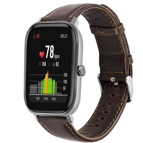 Leather Strap, dark brown, on a watch, 3/4 front view
