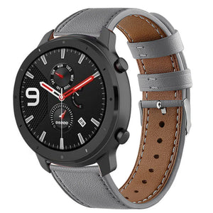 Modern Leather Strap, grey, on a watch, 3/4 front view