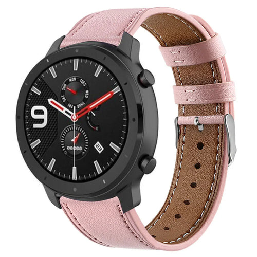 Modern Leather Strap, pink, on a watch, 3/4 front view